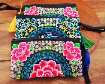 

3 pcs Wristlet bag vintage Hmong Thai Indian embroidered bag Fashionable clutch purse, Boho Hippie Ethnic cosmetic bag SYS-465b