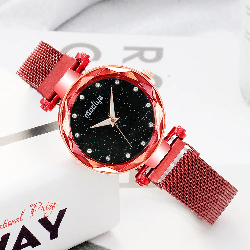 Red Color Модные женские часы, магнитные, звездное небо, женские часы-браслет, кварцевые наручные часы, женские часы zegarek damski relogio feminino - Цвет: Red Color