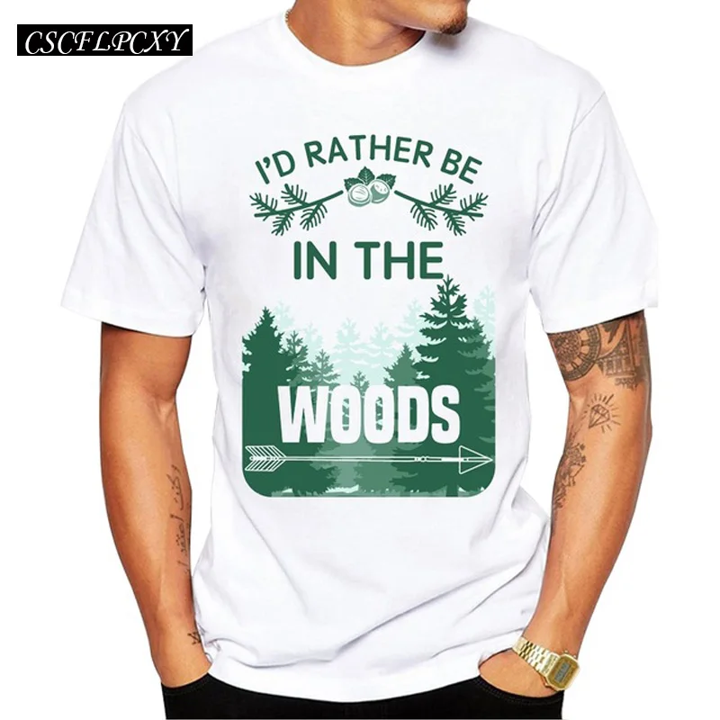 Модная мужская футболка с рисунком «Я бы лучше был в лесе» повседневные топы в хипстерском стиле с короткими рукавами футболки с принтом