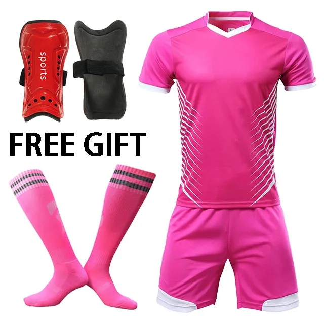 Мужские Детские футболки для футбола, набор survete, мужские футболки для футбола, футболки для мальчиков и женщин, Футбольная форма, футбольный костюм, Джерси по индивидуальному заказу - Цвет: rose red