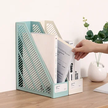 

Office Storage Information Rack Desktop Bookshelf Bookend File Storage Rack Hollow Design With Title Bar White Blue