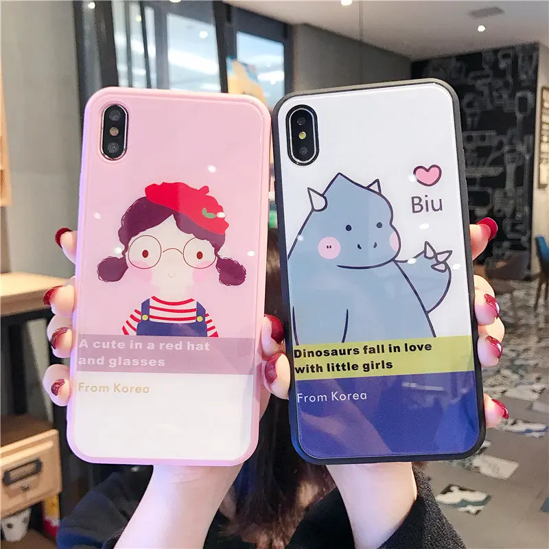Для iPhone X XS MAX XR 8 8 Plus 7 7 Plus 6 6S 6S Plus закаленное стекло милый мультяшный слон чехол Блестящий Бампер Защитный ковер