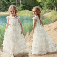 Платья с цветочным рисунком для девочек белые платья для первого причастия цвета слоновой кости нарядное платье принцессы для причастия детская одежда размер от 2 до 16 лет