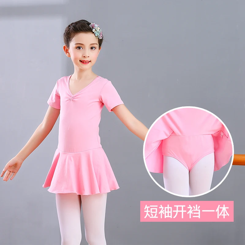 Pink conjoined Детское хлопковое платье для балета для девочек, детская одежда для балета, Одежда для танцев, тренировочная Одежда для танцев с длинными рукавами - Цвет: Pink conjoined