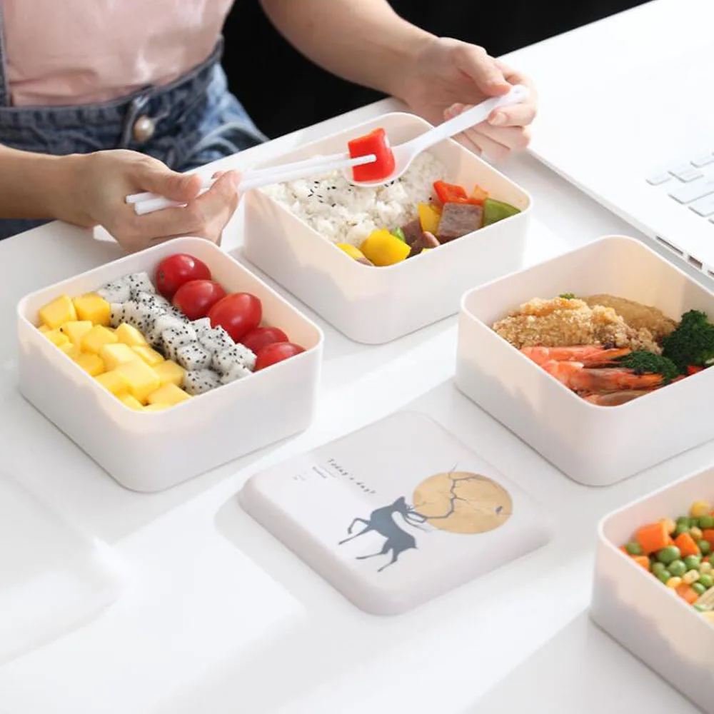 

Lunch Box 2 Layer Plastic Bento Boxes Microwave Dinnerware Food Storage Container Foodbox