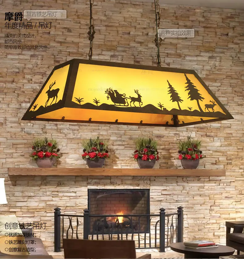 

Modern Loft American Country Style Industry Iron Sculpture Retro Rectangular Pendant Lamp Restaurant 75*35*25cm