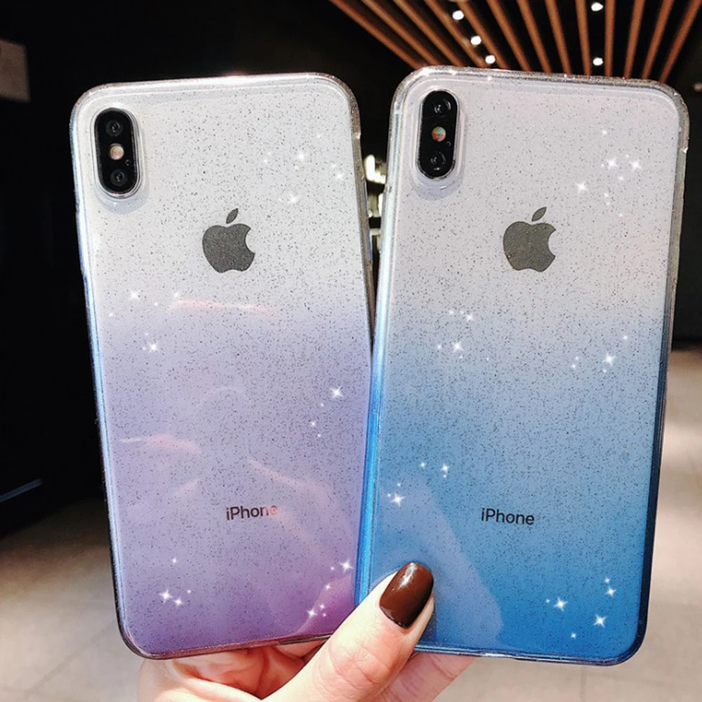 Для iPhone X XR XS 11 Pro Max 8 7 6 6s Plus Блестящий Радужный градиент цвета прозрачный мягкий