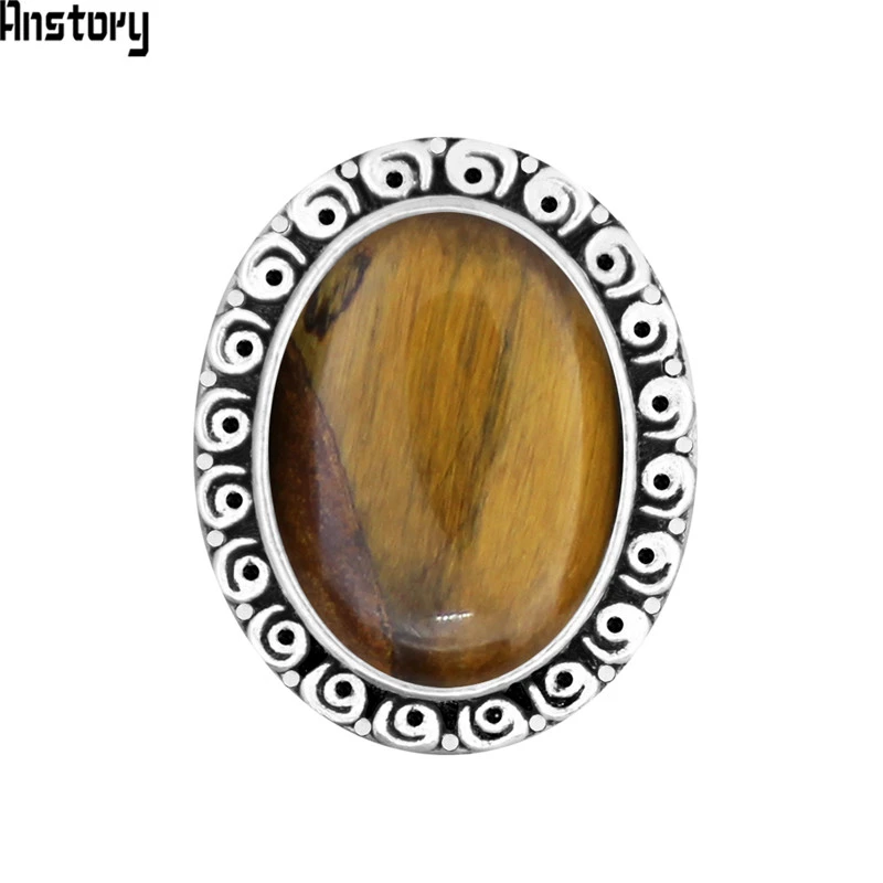 Tiger Eye Овальный розовый кварц аметисты нефрит натуральный камень для женщин Винтаж кольцо Улитка античный посеребренный вечерние ювелирные изделия - Цвет основного камня: Tiger Eye