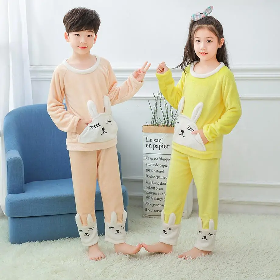 

Children Boy Warm Thick Fleece Cartoon Pyjamas Girl long sleeve Sleepwear Suit New Unisex Kids Winter Flannel Pajama Sets
