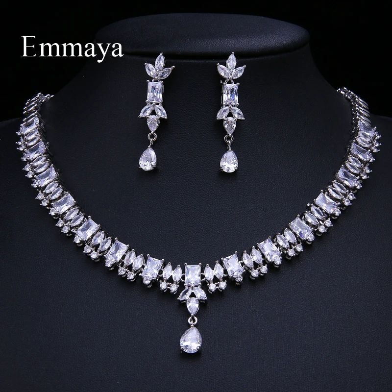 Роскошь emmaya Bling Циркон комплект ювелирных изделий Модные серьги ожерелье Европейский Дубай серебро невесты помолвка Bijoux свадьба