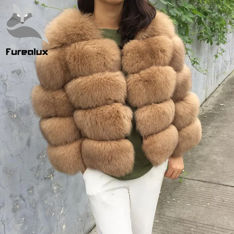 Furealux 50 см женская зимняя Толстая Меховая куртка короткое меховое пальто оптовая