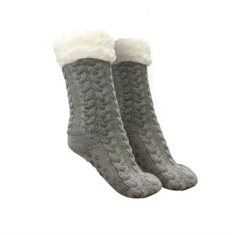 Huggle Slipper Socks Ultra-Plush Fleece Anti-Slip Grips Winter Warm High Socks Women Thick Thermal Brushed Alpaca Wool Slipper