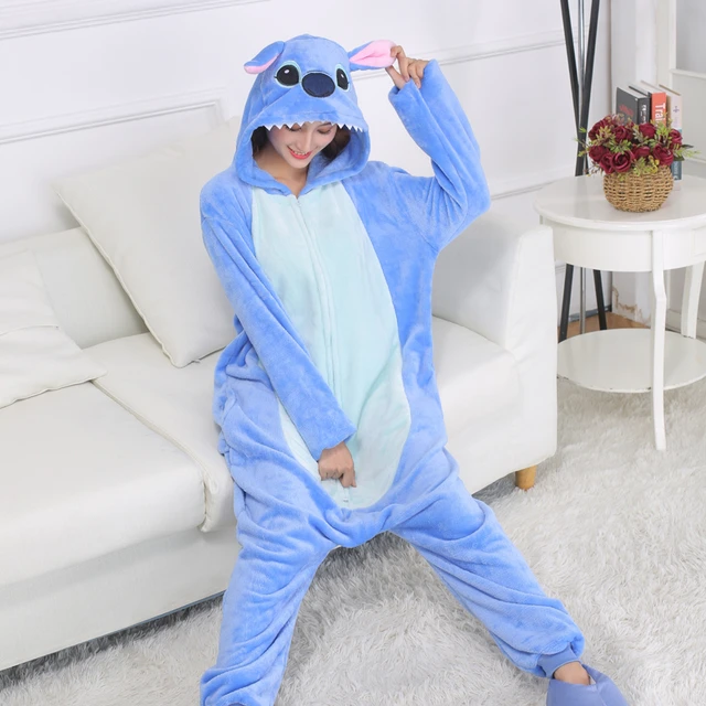 Double Zippers Stitch Onesies Cartoon Animal Pajamas Adults Women Men One-Piece Pijamas Cosplay Costume _ - Mobile