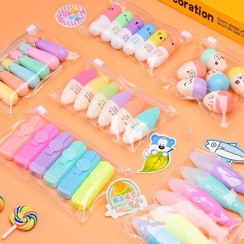 

6PCS Cute Mini Smiling Face Pill Highlighter Lovely Cartoon Painting Pen Marking Pens Students Learn Stationery Supplies