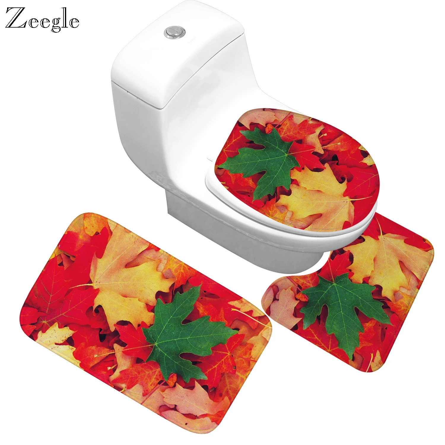 Zeegle Leaves Pattern Non Slip Bathroom Rug Microfiber Non Slip Bath Mats 3pcs Quick Dry Mat Washable Bath Mats Memory Foam Rugs