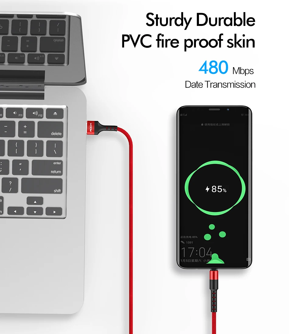 ROCK usb type-C кабель для samsung S9 S8 QC 3,0 Быстрая зарядка type-C провод для мобильного телефона USB C шнур для Xiaomi Redmi Note 7 8 10