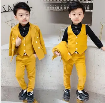 

2019 Formal Spring and autumn boys blazer suits Gentlemen's wedding flowers boys Tuxedo Customer 3pcs (Vest + shirt + pants)