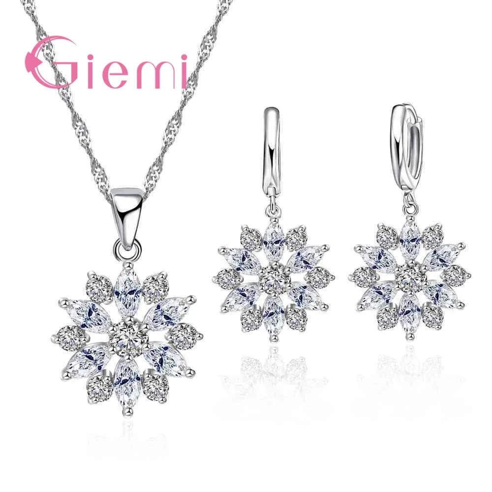 

Exquisited 925 Sterling Silver Dazzling Cherry Flower Pendant Neckalce Earrings Jewelry Sets For Women Girl Wedding Gift Supply
