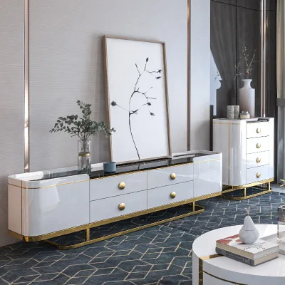 

Marble Top Metal TV Stand Organizers Cabinet With Drawers Luxury Furniture for Living Room