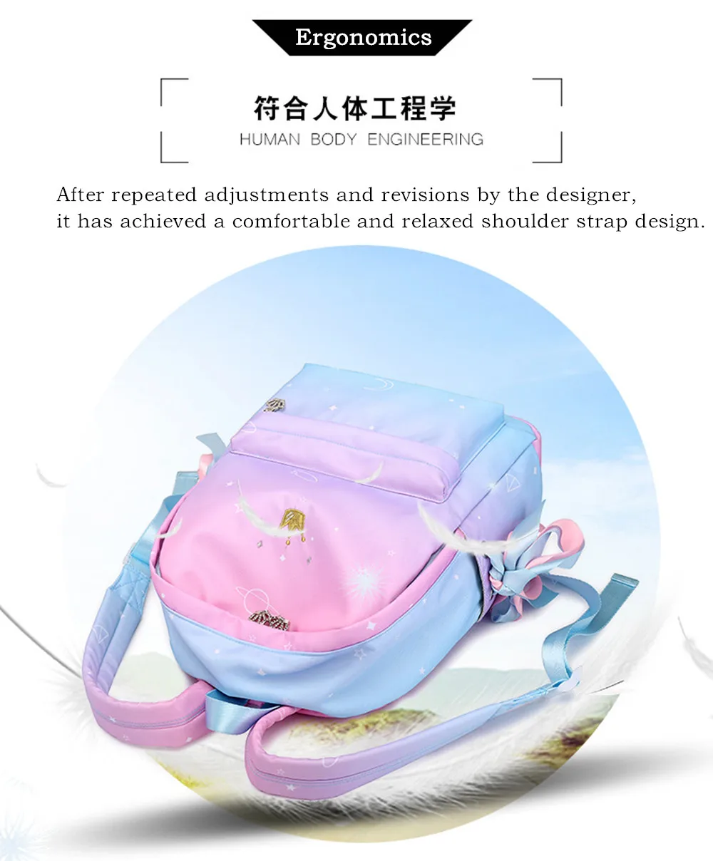 Backpack Female Student Bag Korean Version Of Nylon Travel Bag Printing Gradient Crown Multi-function Girl Heart Backpacks
