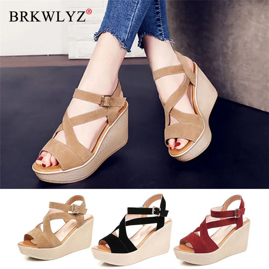 

Women Ladies Women Fish Mouth Non-slip Platform Slope High Heels Sandals Buckle Strap Sandals Outdoor Style For Women#wqy30#30