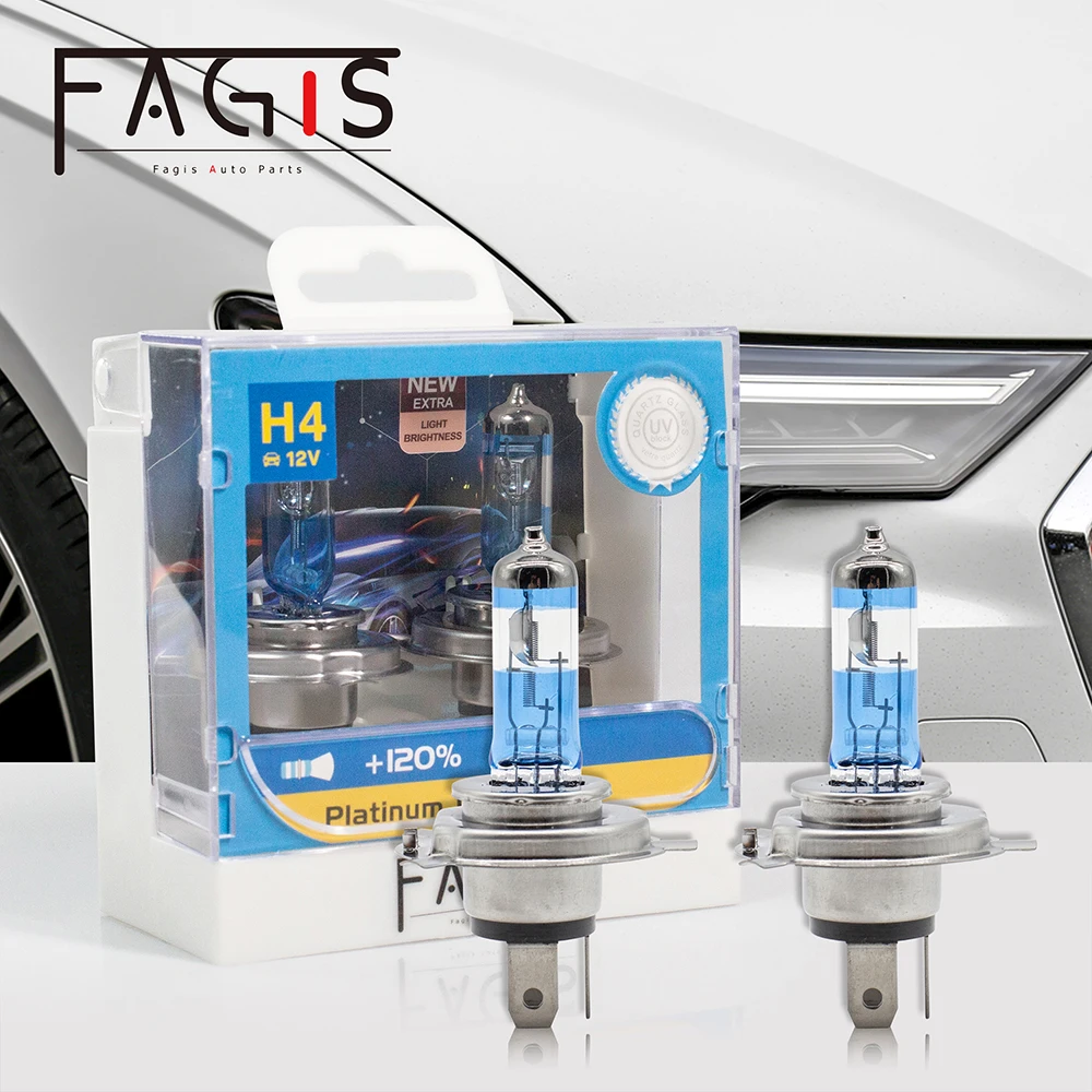 

Fagis US Brand H4 9003 P43t 12v 60/55W Super Cool White Blue Car Headlight Lights Auto Halogen Bulbs Super Bright Car Lamps