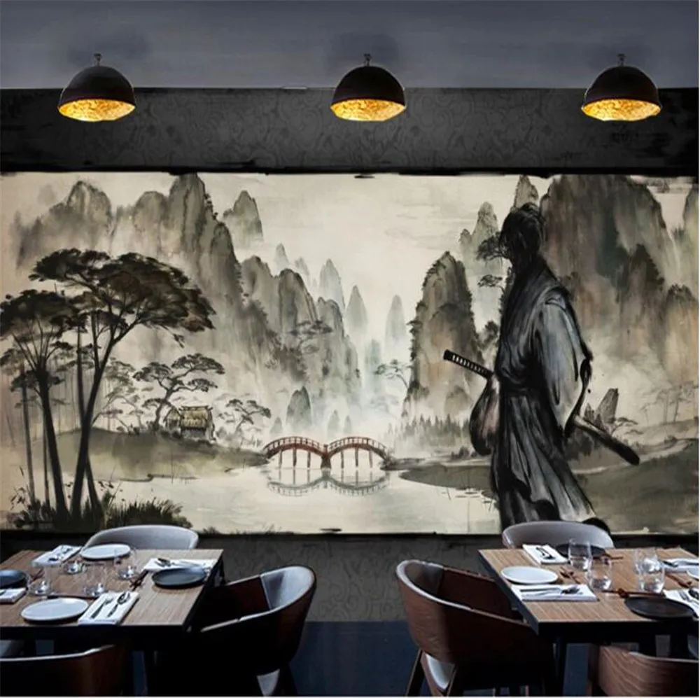 

MIlofi new Chinese style ukiyo-e samurai landscape painting restaurant tooling background wall