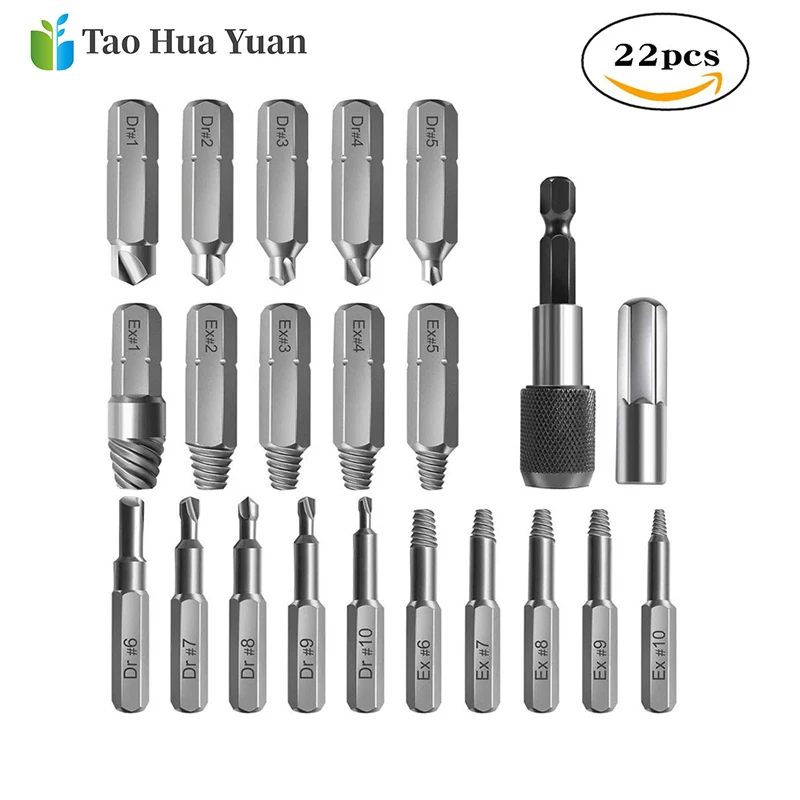 

22pcs/set Damaged Screw Extractor Drill Bits Guide Set HSS Broken Speed Out Easy out Bolt Stud Stripped Screw Remover Tool Set A