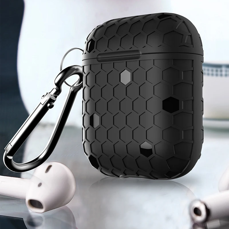 

Grid Silicone Cover For Apple Airpods Case Earphone Accessories Wireless Bluetooth Cover For iPhone Airpods 2 Case With Hook