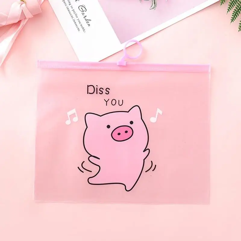 Kawaii ПВХ сумки для документов мультфильм свинья файл папка карандаш кольцо файл сумки контракт канцелярские сумки бумага для органайзера Чехол Держатель E6X9