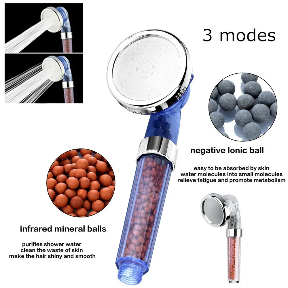 Душевая головка регулируемый 3 режима высокого давления каменный поток ручной фильтр для воды шариковые бусины практичный отрицательный