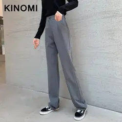 KINOMI Осень корейский стиль Свободные повседневные женские брюки с широкими штанинами Женская рабочая одежда брюки с высокой талией офисные