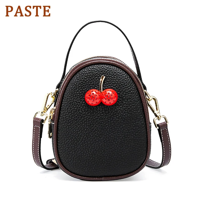 

PASTE Luxury Women Handbag Small Purse 100% Genuine Leather Fashion Cherry Crossbody Bag High Quality Tote Top-handle Bags