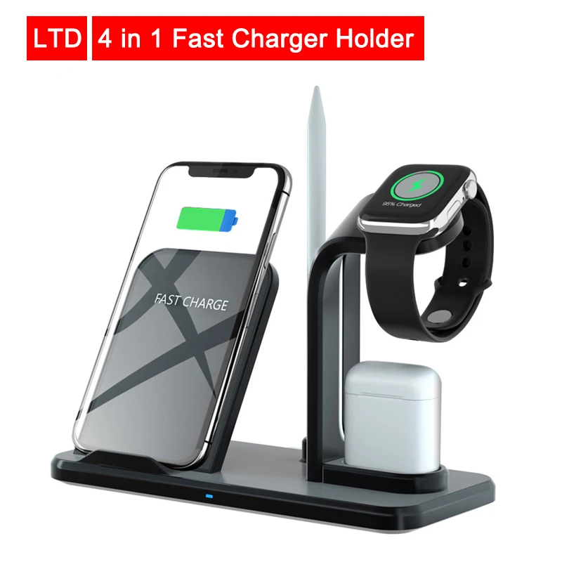 

4 in 1 Wireless Charger Holder For iPhone X XS MAX XR 8 Fast Wireless Charging Dock For Airpods Apple Watch Series USB Charger