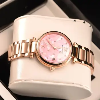 

2019 Reef Tiger/RT Brand New Design Fashion Ladies Watch Rose Gold Pink Dial Mechanical Leather Watches Relogio Feminino RGA1854