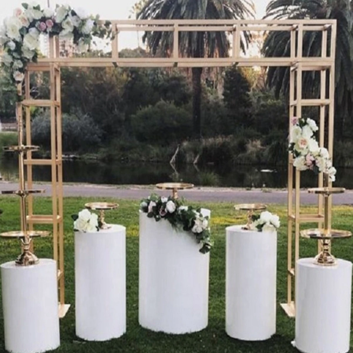 

High Quality Wedding Furniture no Square Gold White Plinths Stands Pedestal Display metal Wedding AB0914