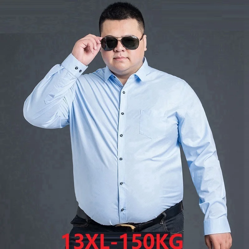 FAISIENS Высококачественная Мужская рубашка с длинным рукавом 10XL 12XL 14XL розовый синий 6XL 7XL 8XL формальная повседневная мужская рубашка большого размера 54 60