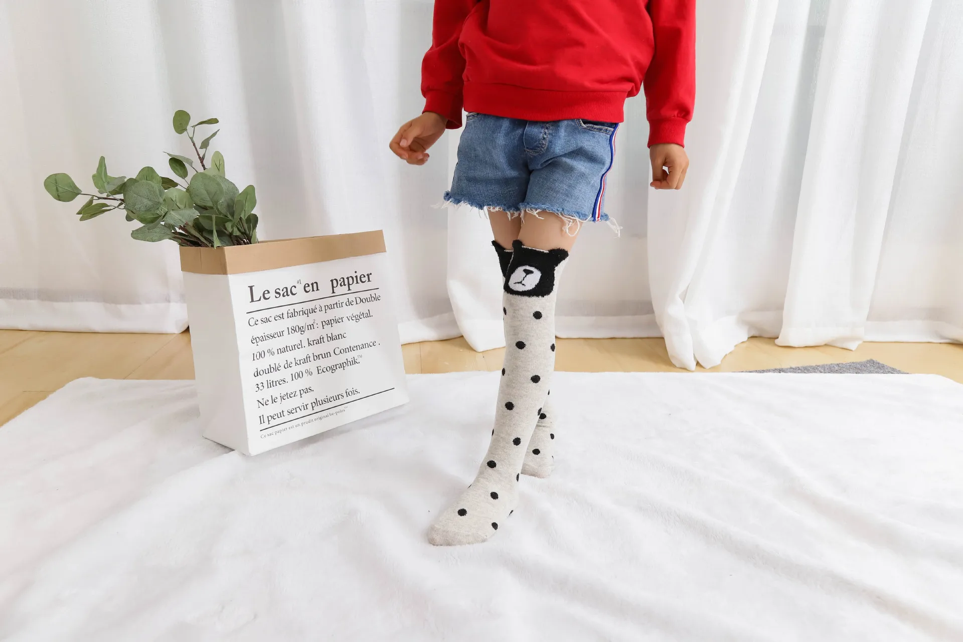 В году, новые стильные детские носки без пятки с мультяшными ушками хлопок, конфеты бар, не-с мужчин и женщин, детские гетры оптом