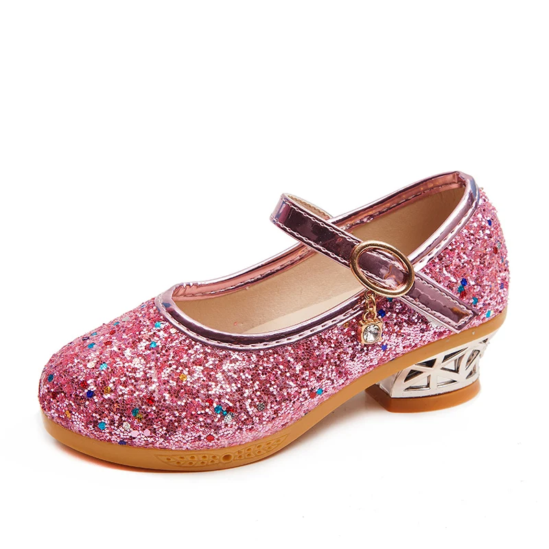 Детские сандалии узел кожаные туфли принцессы для девочки для детей блеск Свадебная вечеринка Цветок Детские высокий каблук - Цвет: Розовый