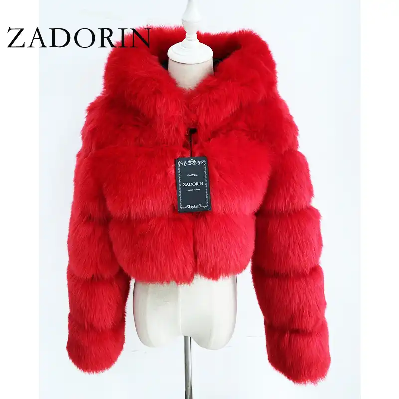 cropped fur coat with hood
