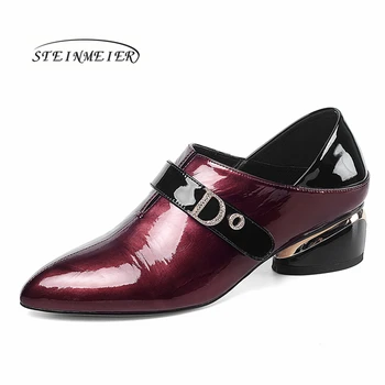 

Women summer high heels shoes point toe sexy genuine leather spring pumps spring heels shoes black thick heel woman shoes 2020