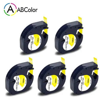 

5PK 91202 91222 91332 Label Tape Black on Yellow Compatible For Dymo LetraTag Labels 12mm For Dymo LetraTag LT-100H Label Maker