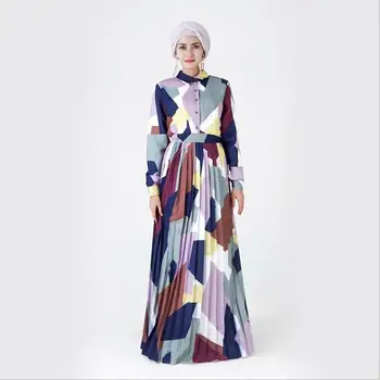

Ramadan retro printed pleated Muslim abayas Dubai fashion full length muslim abaya female quality islamic prayers robes F1151