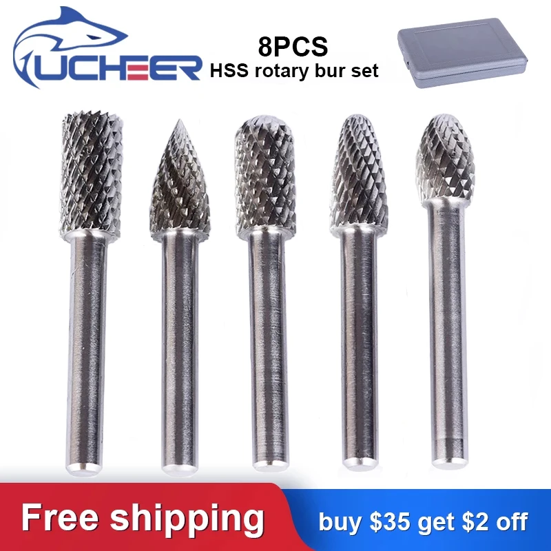 Ucheer 1set/8pcs High Speed Steel Rotary File Bur Tools Grinding Burs