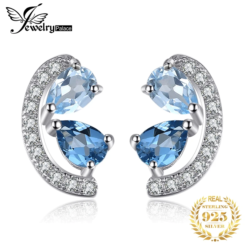 Jewelrypalace 0.8ct натуральной голубой топаз и Лондон Голубой топаз кластера Серьги-гвоздики 925 стерлингов Серебряные серьги для Для женщин