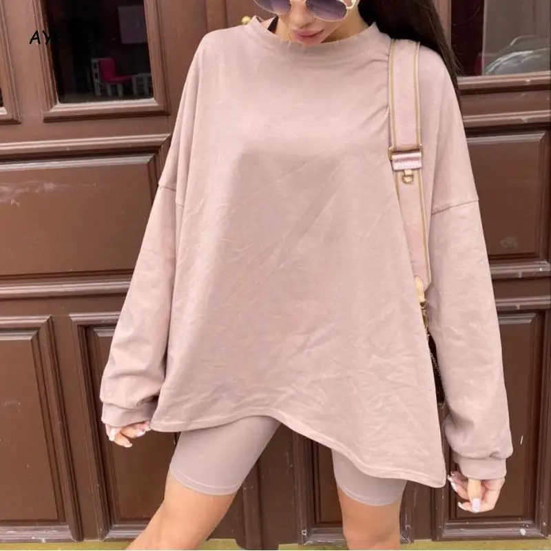

High Street Two Piece Shorts Set Women Fashion Autumn Spring Suits Long Sleeve Oversized Top And Biker Shorts Matching Suit Sets