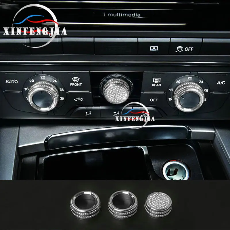 Silver Для Audi A6 A7 C7 12-17 3 шт. кристалл стиль центр AC переключатель кольцо Крышка отделка - Color Name: Silver