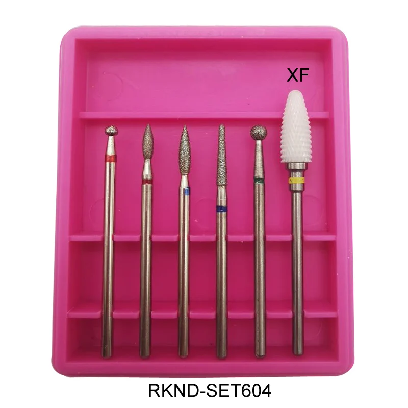 RKND-SET604 7 шт керамический сверло для ногтей Набор мельница маникюрный станок набор алмазный резак для Электрический маникюр ногтей напильники сверла RIKONKA - Цвет: RKND-SET604