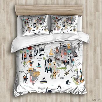 

White world map colorful Duvet Cover Sets custom Bed Linens Bedding Sets with Pillowcase king Size Bedclothes Comforter Covers