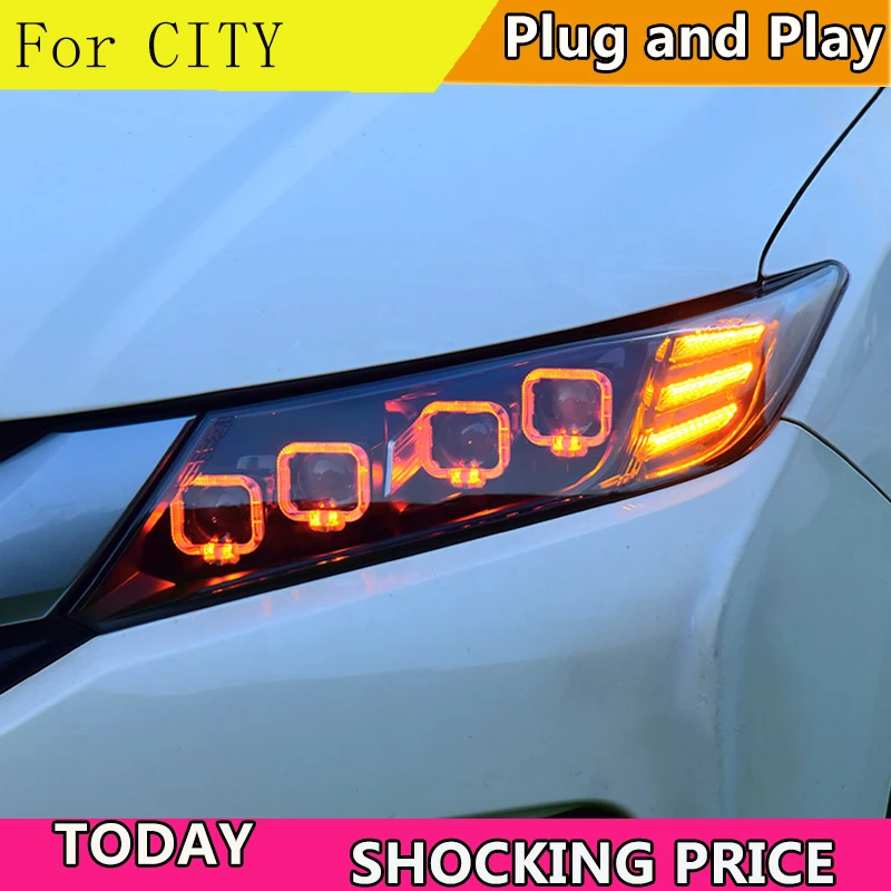 Автомобильный Стайлинг для Honda City головной светильник светодиодный головной светильник светодиодный DRL СВЕТОДИОДНЫЙ матричный объектив Поворотный Светильник